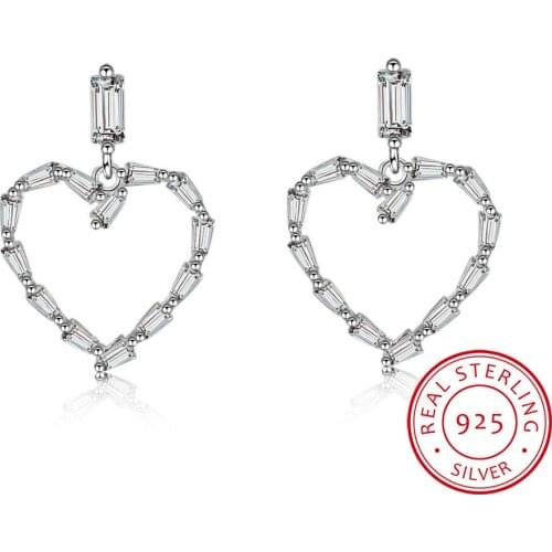 S925 Sterling Silver Cute Hollow Heart Bling Zirconia Stone Stud Earrings for Women Korean Earrings Fine Jewelry 2020 New