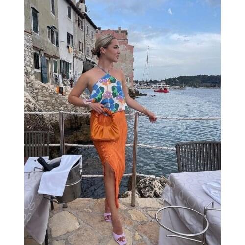 Women 2021 New Summer Two-Piece Set Vintage Flower Print Slim Tank Top Female Streetwear Elastic High Waist Pants Set