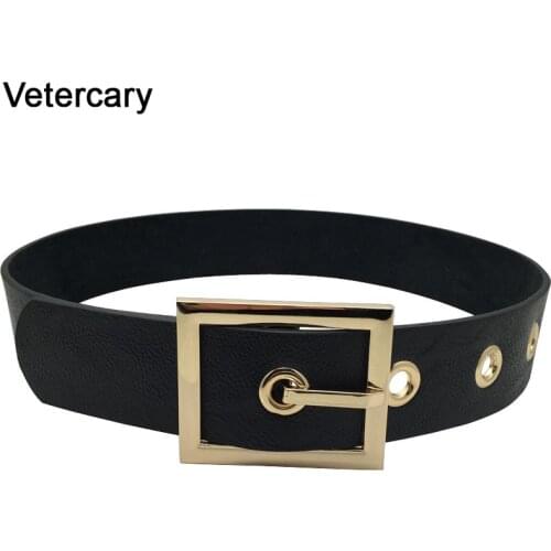 Newest women wide leather belts fashion full black leather belt alloy big gold metal pin buckle strap belts for dress coat jeans