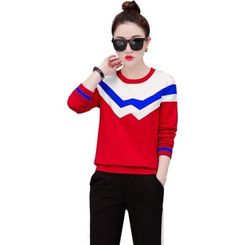 2019 Breathable Solid Hooded Pullover Long Pant Two Piece Set Sport Set Women Sport Gym Clothes Ples Size Running Set