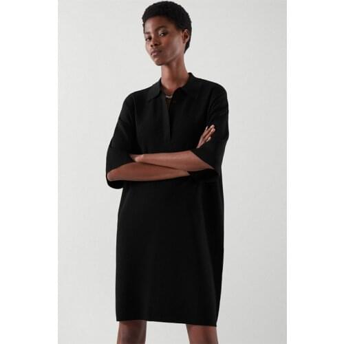 2021 Summer New Solid Polo Temperament Fashion Straight Loose Thin Short Sleeve Mid-Length Dresses for Women Donsignet