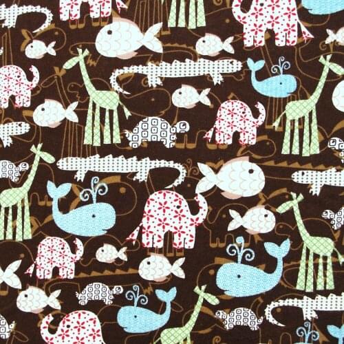 1 yard Cotton Flannel Fabric for children cloth, bedding - Animals,Whale,rocodile,Elephant (width=108cm)