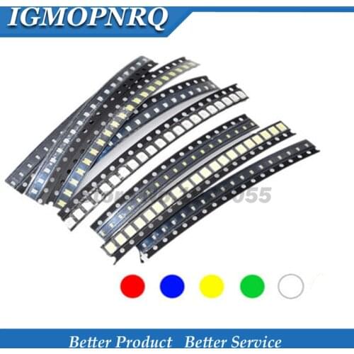 100PCS=5 colors x 20pcs 1210 1206 0805 0603 LED Diode Assortment SMD LED Diode Kit Green RED White Blue Yellow