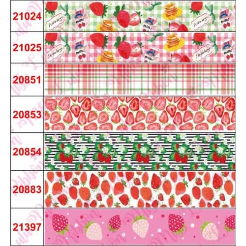 16mm-75mm Fruit Series Strawberry Watermelon Printed Grosgrain/Foe Ribbon Check Mexico Game Card DIY Hair Bowknots 50yards/roll
