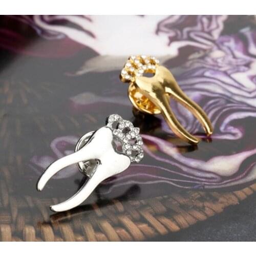 2pcs Dental Clinic Gift Teeth Shape Molar Dentist Sparkly Crystal Brooch pin for Dental Gift