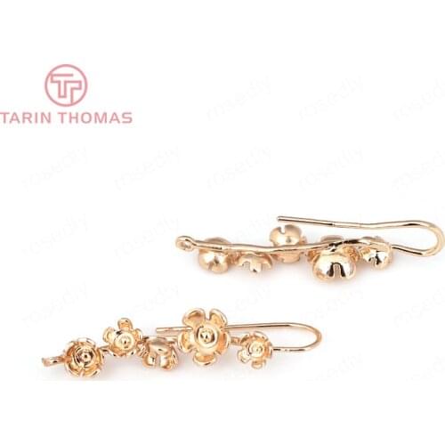 6PCS 36MM Brass 24K Champagne Gold Color or 24K Champagne Gold Color Plum Earring Hook Diy Jewelry Findings Accessories