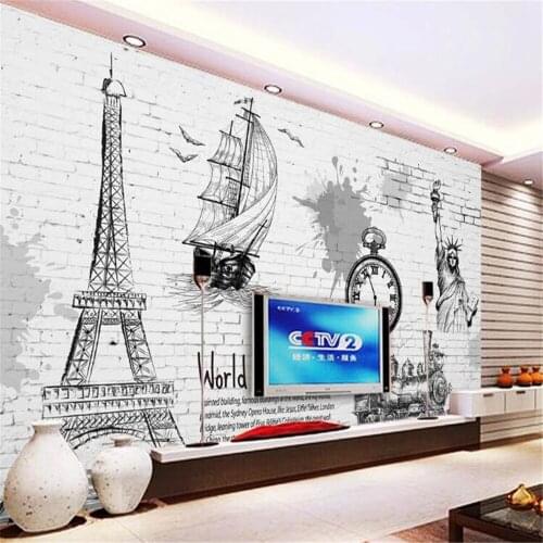 Milofi custom 3D wallpaper mural Paris Tower brick wall TV background wall
