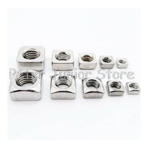 50Pcs DIN557 GB39 M3 M4 M5 M6 M8 304 Stainless Steel silver Square Nuts
