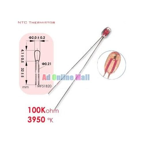 50PCS/LOT 100K ohm NTC 3950 Thermistors For 3D Printer High Temperature Sensor Probe Thermal Resistance Element