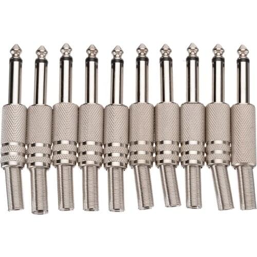 6.35mm Mono Amplifier Plug 1/4Inch Male Mono Monaural Jack Audio Cable Connector Plug Microphone Audio Connectors 10Pcs