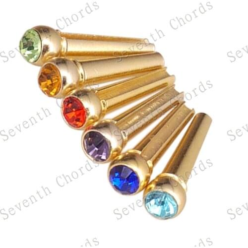 6 Pcs Metal Brass Bridge Pins for Acoustic Guitar Replacement with Crystal Glass Dot Decor