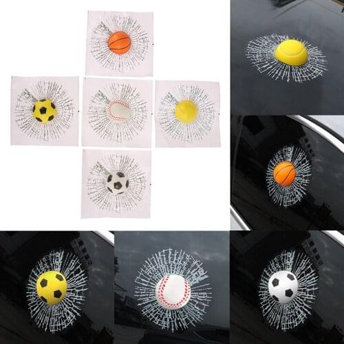 Car Baseball Football Tennis Stereo Broken Glass 3D Car Stickers Self Adhesive