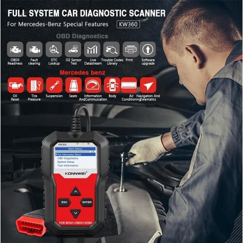 KONNWEI KW360 OBD2 Car Diagnostic Automotive OIL TPMS Reset OBD 2 For Mercedes Benz Code Reader Adapter ODB2 Scanner Auto Tools