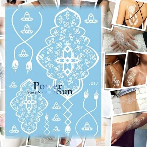 1PC White Ink Waterproof Henna Tattoo Women Body Art Temporary Tattoo Sticker Cross Airbrush Jewelry Design Arm Neck Tatoo PJ210