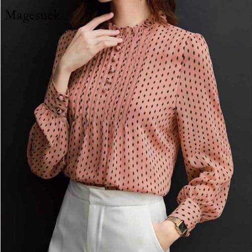 Polka Dot Plus Size 4XL Fashion Chiffon Blouse Women Long Sleeve Elegant Shirts Slim Tops Loose Office Shirts Feminine 11859