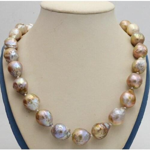 Big 13-16mm Natural Purple / White Baroque Edison Pearl Necklace 18" 36"AAA