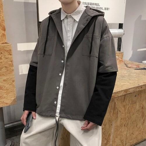 Plus Size 5XL-M Autumn Winter Fashion Retro Spliced Long Sleeve Hooded Jackets Men Clothing 2021 Front Pocket Loose Casual Coats