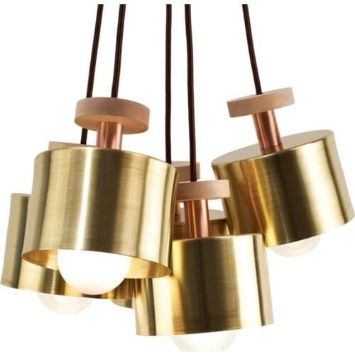 Minimalism Cylinder Shape Copper Plating Color Brushed Wire Hanging Iron Droplight LED Pendant Light for Bedroom Cafe Bar