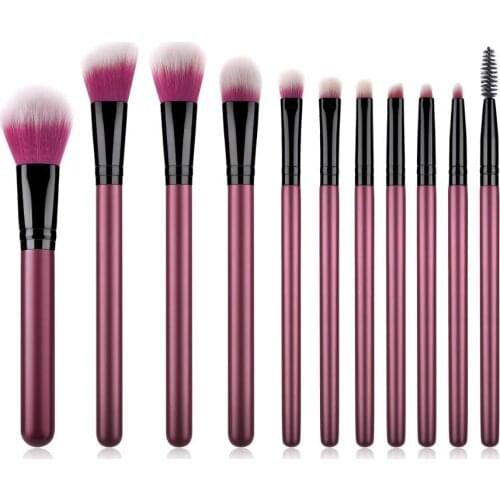 Makeup Brushes Manufacturer Private Label 11pcs Wood Handle Purple and white Nylon Hair Makeup Brush Set For Makeup Beauty