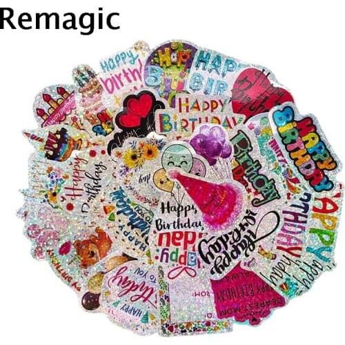 50pcs Happy Birthday Party Cartoon scrapbooking Stickers packs Waterproof Skateboard Suitcase Guitar Graffiti pasters Kid Toy