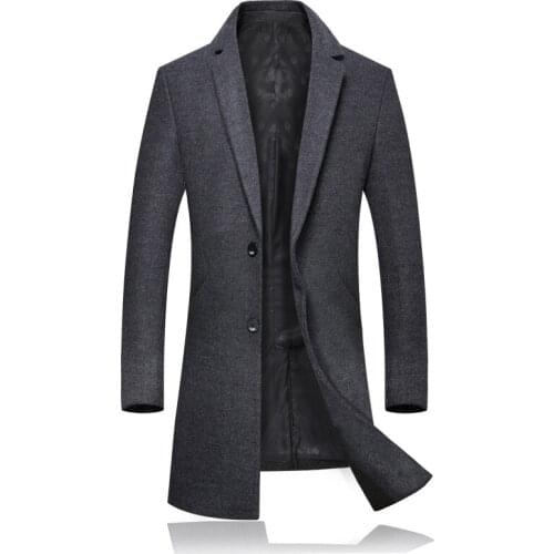 Autumn Winter New Woolen Coat Mens British Wind Coat Solid Color Long Section Slim Mens Windbreaker England Style