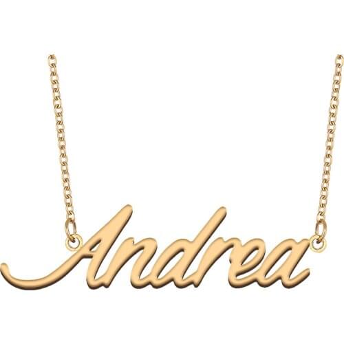 Andrea Name Necklace for Women Stainless Steel Jewelry 18k Gold Plated Alphabet Nameplate Pendant Femme Mother Girlfriend Gift