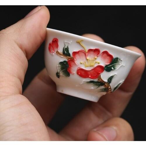 Old style Fengxi famille rose hand-painted high-temperature Kung Fu teacup underglaze relief ceramics NO.YZ68
