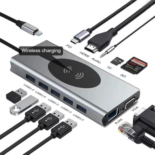 USB C HUB 13 IN 1 Type c Adapter USB C to HDMI 3.5mm Jack Audio SD TF HDMI VGA RJ45 USB3.0 Type c Docking station for MacbookPRO