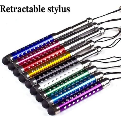 Promotional Retractable Three-tier with Rhinestone Capacitive Touch Screen Stylus Pen with Dust Plug for Ipad Smartphone 500pcs