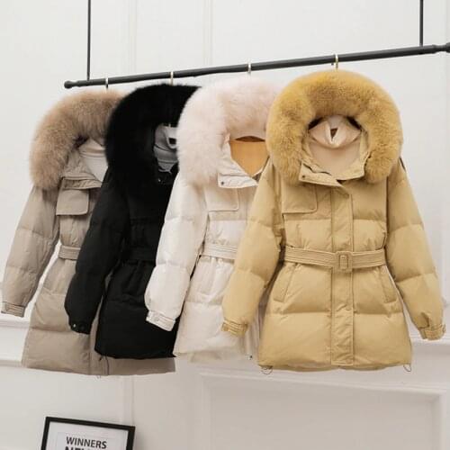 SEDUTMO Winter Tunic Duck Down Jackets Women Long Fur Hooded Coat With Belt Autumn Oversize Thick Warm Casual Jacket ED1168