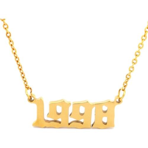 Women Men Custom Jewelry Old English Number 1998 Necklace Pendant Chain Gold Collares Mujer Wedding Birthday Gift
