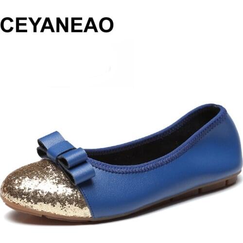 CEYANEAO women moccasins spring flat shoes woman Sequin ballerinas butterfly-golden bow lazy moccasins casual woman without