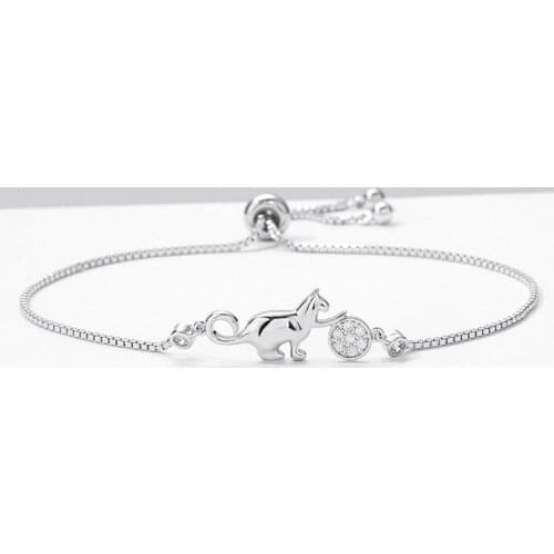 Women Bracelet Drawstring Design Anti Rust Cat Rhinestone Adjustable Bangle Jewelry for Gift