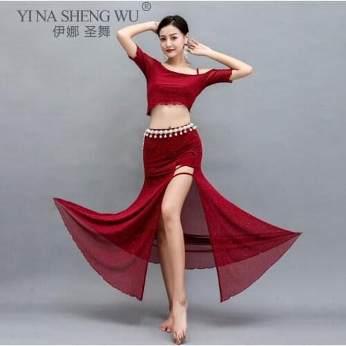 Women New Belly Dance Clothes Dance Competition Bellydance Set New Oriental Dance Split Practice Costume Top+Skirt Free Delivery