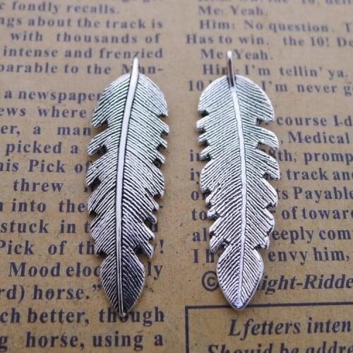 10 pieces/lot 12*38mm Antique silver color Metal Feather Leaf Charm Necklace Earring Key chain Pendant Bracelet DIY jewelry