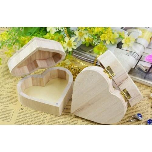 100pcs Storage Box Heart Shape Wood Jewelry Box Wedding Makeup Cosmetic Earrings Ring Desk Rangement Make Up Wooden Organizer