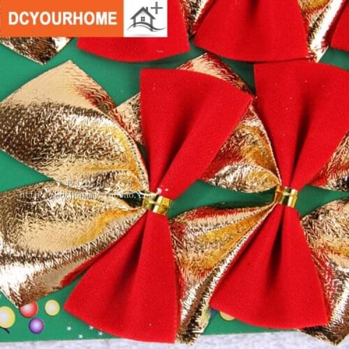 12 PCS) Christmas hang Christmas decorations flocking hot stamping bowknot Christmas tree decorations