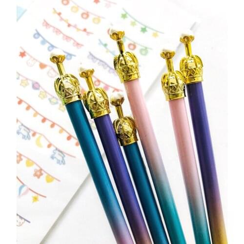 2pcs Creative Crown Cap Metal Gradient Mechanical Pencil Writing Pencils 0.5mm