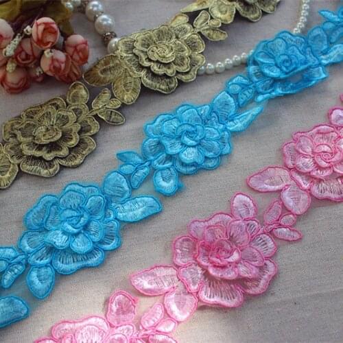 6cm 2.36"Wide 2Yards/lot Free Shipping Gorgeous 3D Corded Embroidered Sew-on Lace Trim for Garment Decoration