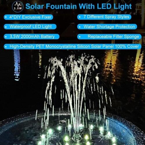 3.5W Solar Fountain Pump for Bird Bath,with LED Light,Water Fountain for Pool, Fish Tank, and Pond Garden Decoration