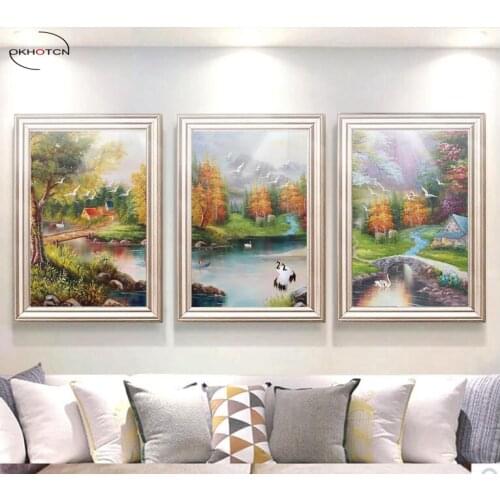 Unframed 3 Pieces/Set Beautiful Natural Scenery Painting Wall Art Decorative Canvas Wall Art Modular Picture