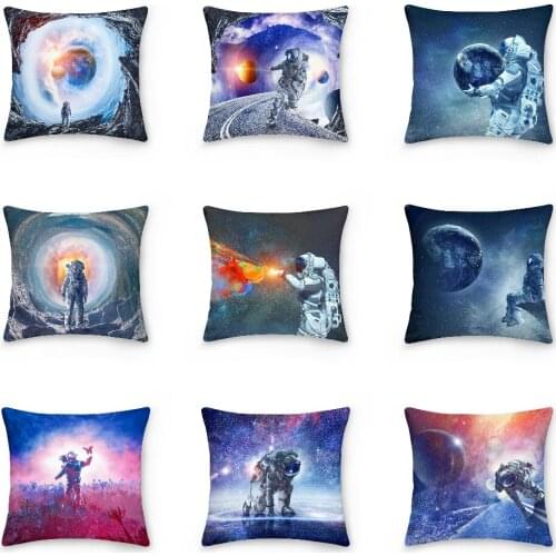 45x45cm Outer Space Pillowcase 3D Spaceman Sofa Pillow Cover Astronaut And Planetary Cushion Cover Home Decorative