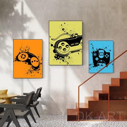 Abstract Black Gamepad Art Canvas Painting on the Wall Posters and Prints Modern Game Pictures for Boys Bedrom Home Decoration