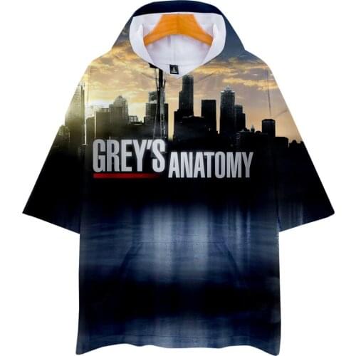 Aikooki GREYS ANATOMY Hooded Short Sleeve Unisex T-shirt Tumblr Hip Hop Kpop T-shirt Grey Anatomy Fashion Casual Harajuku Top