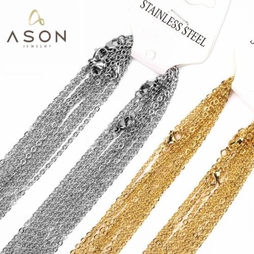 ASONSTEEL 10pcs/Lot 2mm/1mm Gold/Silver Color Cuban Link Chain Necklace for Jewelry Making Stainless Steel Fashion Long Choker