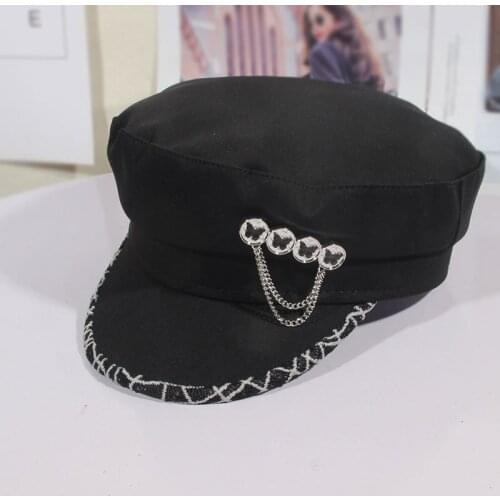 New Spring Britain Plaid Academic Style Butterfly Button Chain Stripe Beret Hat Women Leisure Painter Hat