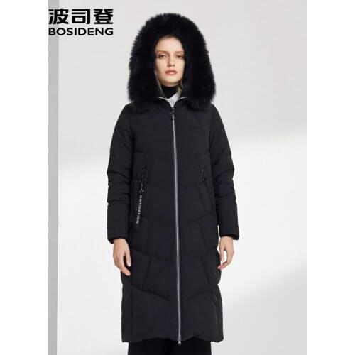 BOSIDENG Large Natural Raccoon Fox Fur Hooded Winter Down Coat Women 90% Duck Down Jacket Thick Warm Parkas Female B90141020