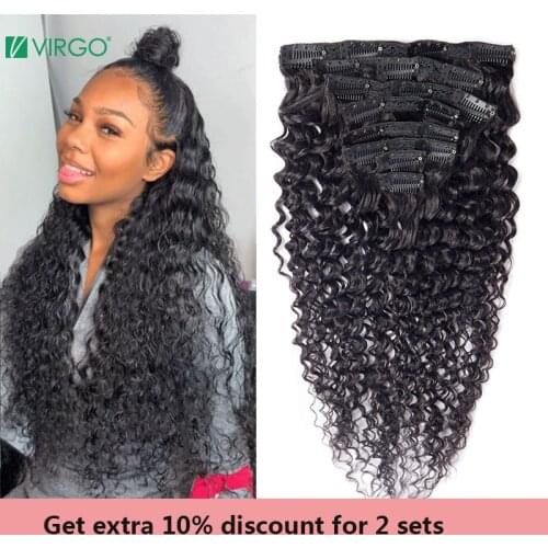 Virgo Brazilian Curly Clip In Hair Extensions Deep Wave Human Hair Extensions Clips In 10-24 inch Natural Hair Weft Extensions