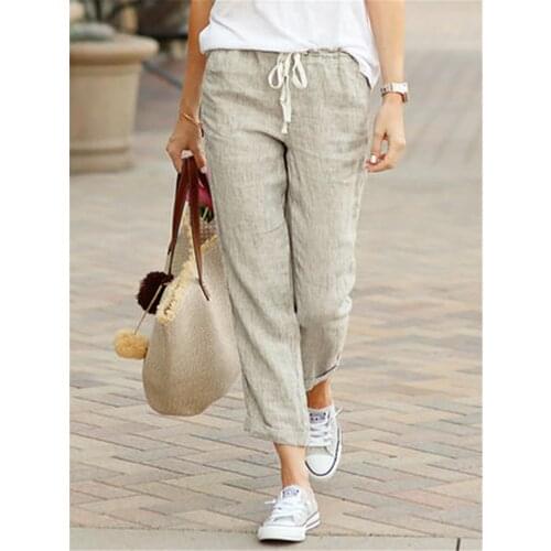 Womens Summer Casual Loose Cotton Linen Slacks Light Stretch Cord Solid Pantacourt Pantalon Pour Femme Vetement Femme 2021
