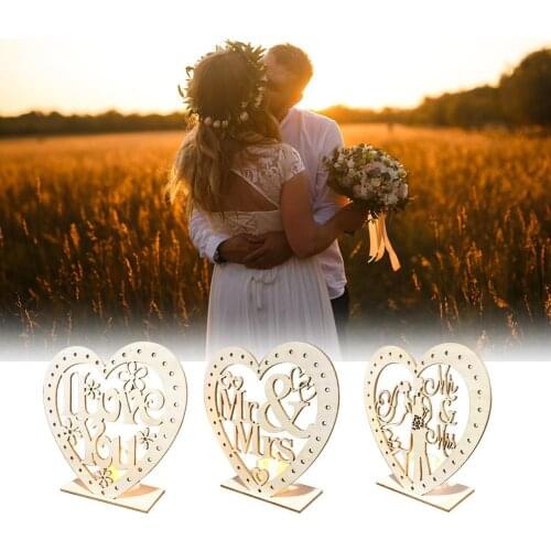 Wooden Wedding Ornaments LED Light Bridal Mr Mrs Wedding Decoration Table Wedding Party Decoration